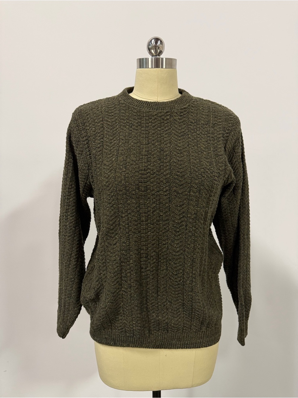 Oscar de la Renta Cable Knit Crewneck Sweater - Olive Green